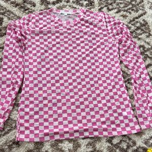 Pink and White Checkered Long Sleeve top